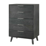 Benzara 5 Drawer Wooden Chest with Metal Bar Handles and Tapered Legs, Gray