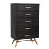 Benzara 5 Drawer Wooden Chest with Metal Bar Handles and Angled Legs,Black and Gold
