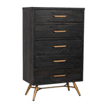 Benzara 5 Drawer Wooden Chest with Metal Bar Handles and Angled Legs,Black and Gold