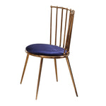 Benzara Contemporary Dining Chair with Slated Metal Backrest,Set of 2,Blue and Gold