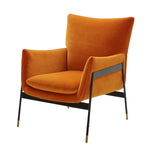 Benzara Fabric Upholstered Lounge Chair with Metal Frame, Orange and Black