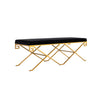 Benzara Fabric Upholstered Bench with Geometrical Metal Base, Black and Gold