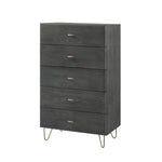 Benzara 5 Drawer Wooden Chest with Metal Hairpin Legs, Gray and Gold