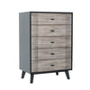 Benzara Wooden Chest with 5 Drawers and Metal Bar Handles, Gray and Black