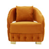 Benzara Fabric Upholstered Lounge Chair with Button Tufted Front and Back, Orange