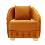 Benzara Fabric Upholstered Lounge Chair with Button Tufted Front and Back, Orange