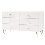 Benzara 6 Drawer Wooden Dresser with Metal Hairpin Legs, White and Gold