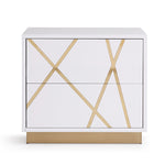 Benzara 2 Drawer Storage Nightstand with Painted Accents, White and Gold