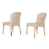 Benzara Wooden Dining Chair with Stitched Curved Backrest, Set of 2, Beige and Gold