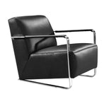 Benzara Leather Lounge Chair with Steel Arms and Sled Base, Black and Silver