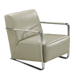 Benzara Leather Lounge Chair with Steel Arms and Sled Base, Gray and Silver