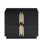 Benzara 2 Storage Drawer Nightstand with Multiple Pipe Handles, Black and Gold