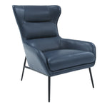 Benzara Curved Back Leatherette Lounge Chair with Metal Tubular Legs, Blue