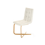 Benzara Button Tufted Dining Chair with Cantilever Base, Set of 2, White and Gold