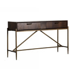 Benzara 2 Storage Drawer Console Table with Antique Metal Pulls, Brown