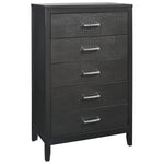 Benzara 5 Drawer Wooden Chest with Embossed Textured Details, Dark Gray