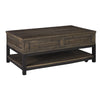Benzara Rectangular Lift Top Wooden Cocktail Table with Open Shelf, Brown