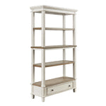 Benzara Wooden Bookcase with 4 Tier Shelves and Bottom Drawer, Brown and White