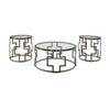 Benzara Contemporary Round Table Set with Glass Top and Geometric Metal Body, Bronze