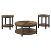 Benzara Round Metal Frame Table Set with Wooden Top and Open Bottom Shelf, Brown
