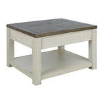 Benzara Two Tone Wooden Lift Top Cocktail Table with Open Shelf, Brown and White