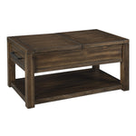 Benzara Rectangular Split and Lift Top Wooden Cocktail Table with Open Shelf, Brown