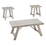 Benzara Wooden Table Set with Canted Legs and Tension Bars, Washed White