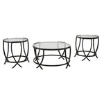 Benzara Contemporary Round Table Set with Glass Top and Geometric Metal Body, Black