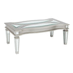 Benzara Rectangular Wooden Cocktail Table with Mirror Inserts, Silver