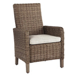 Benzara Handwoven Wicker Frame Fabric Upholstered Armchair,Set of 2,Beige and Brown