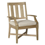 Benzara Wooden Arm Chair with Slatted Back and Fabric Seat, Set of 2, Beige