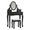 Benzara Contemporary Style Wooden Vanity Set with Cabriole Legs, Black