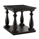 Benzara Plank Style Wooden End Table with Turned Legs and Open Bottom Shelf, Black