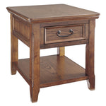 Benzara 1 Drawer Wooden End Table with Chamfered Legs and Open Bottom Shelf, Brown
