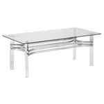 Benzara Rectangular Glass Top Cocktail Table with Straight Acrylic Legs, Clear and Chrome