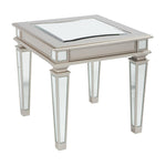 Benzara Wooden End Table with Mirror Top and Tapered Legs, Champagne Gold and Silver