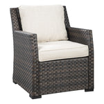 Benzara Resin Wicker Woven Lounge Chair with Track Arms, Brown and Beige