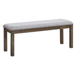 Benzara Nail Head Trim Wooden Dining Bench with Fabric Upholstery, Brown and Gray