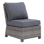 Benzara Handwoven Wicker Frame Fabric Upholstered Armless Chair, Gray