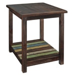 Benzara Wooden End Table with Slated Open Bottom Shelf and Block Legs, Brown