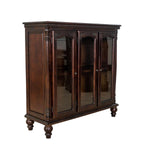 Benzara Traditional Wood and Glass Accent Cabinet with Carved Details, Brown