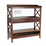 Benzara Wooden Bar Console Table with Crossed Sides and Spacious Drawers, Brown