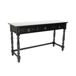 Benzara Wooden Console Table with Carved Details and Turned Legs, Black