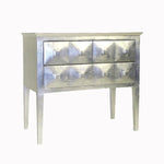 Benzara Wooden Accent Chest with Raised Geometric Prism Design, Silver