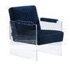 Benzara Modern Style Velvet Upholstered Lounge Chair with Acrylic Legs, Blue