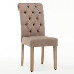 Benzara Contemporary Dining Chair with Button Tufted Scroll Back, Set of 2, Brown