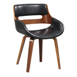 Benzara Leatherette Chair with Curved Padded Seat and Cutout Back, Black and Brown