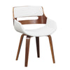Benzara Leatherette Chair with Curved Padded Seat and Cutout Back, White and Brown