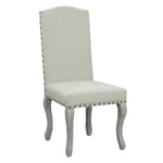 Benzara Camelback Fabric Upholstered Dining Chair with Nailheads, Set of 2, Gray