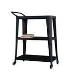 Benzara Industrial Style 3 Tier Metal Serving Cart with Casters, Black